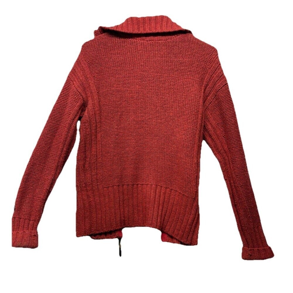 LOLE Womens Cable Knit Sweater Sz S Red Wool High Neck Long Sleeve Full Zip - Picture 7 of 8